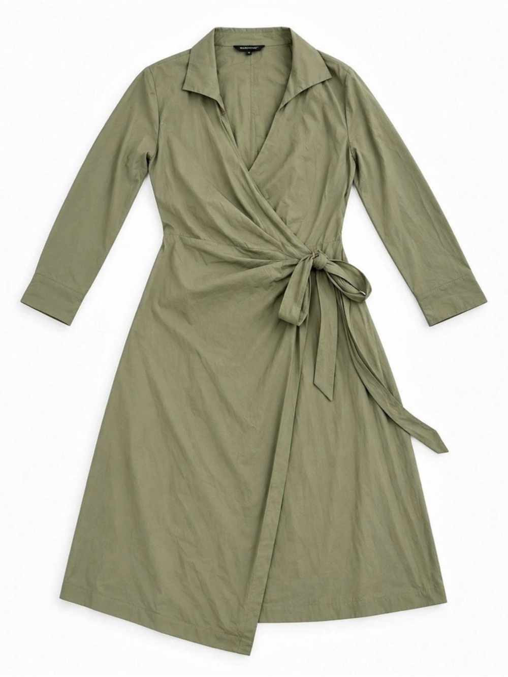 White House Black Market Collared Wrap Dress Green